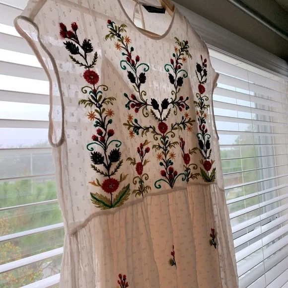 Zara | Dresses | Light Pink Sheer Embroidered Sleeveless Midi Dress |  Poshmark